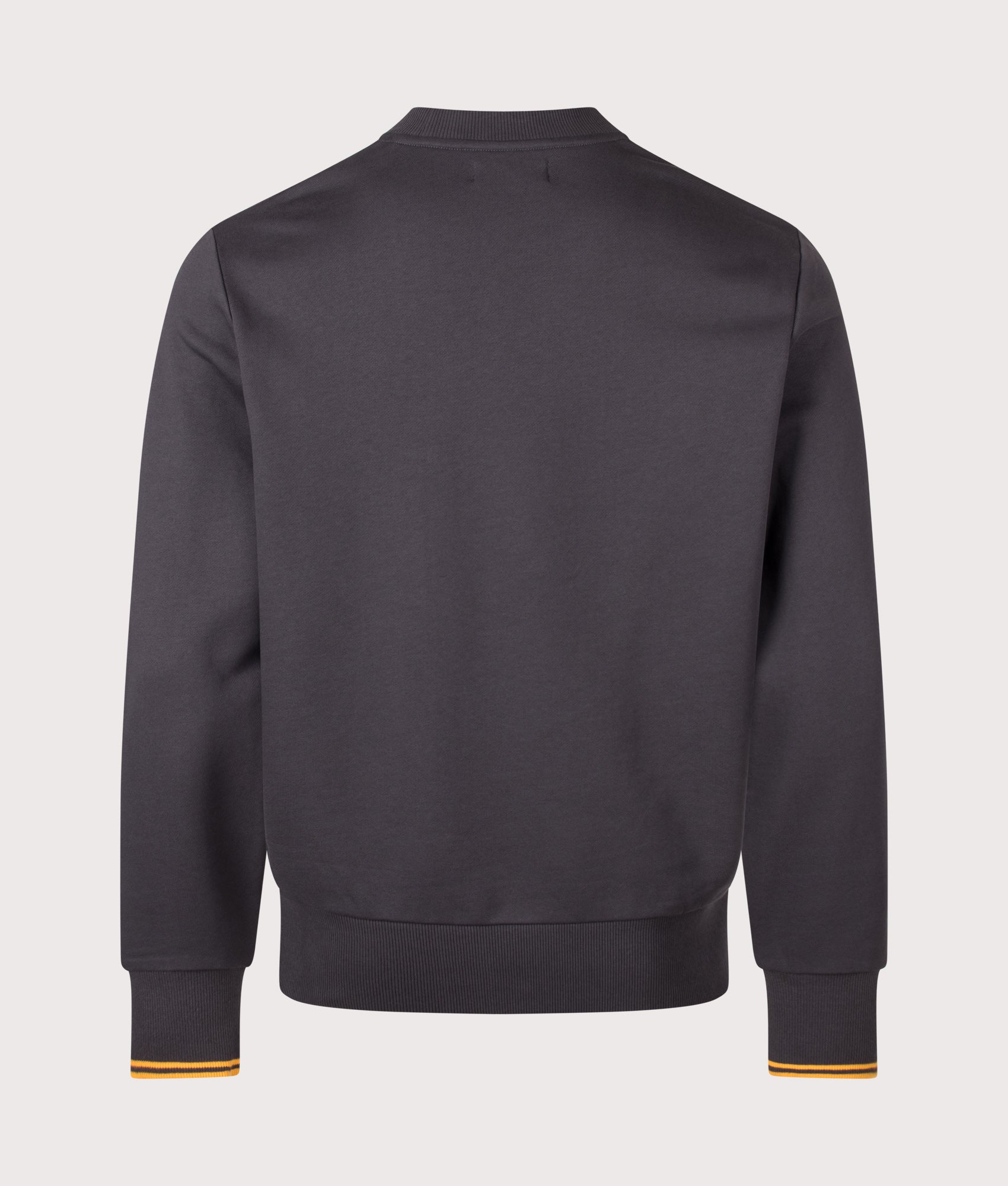 Fred Perry Regular Fit Crew Neck Sweatshirt in Anchor Grey and Golden at EQVVS Menswear. Back shot.