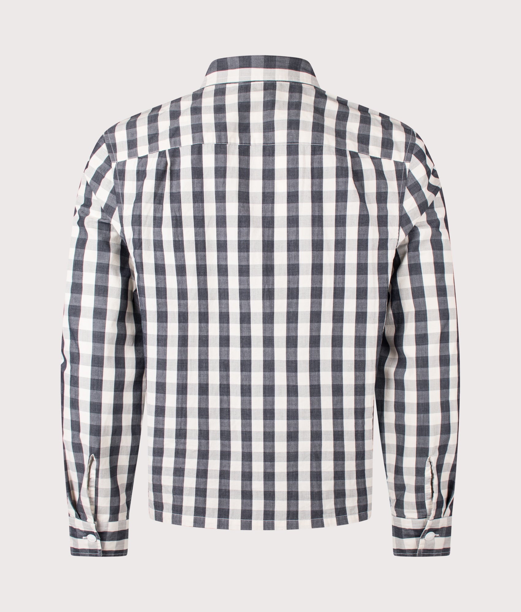 Fred Perry Poplin check Overshirt in Butter Cream at EQVVS Menswear. Back shot.