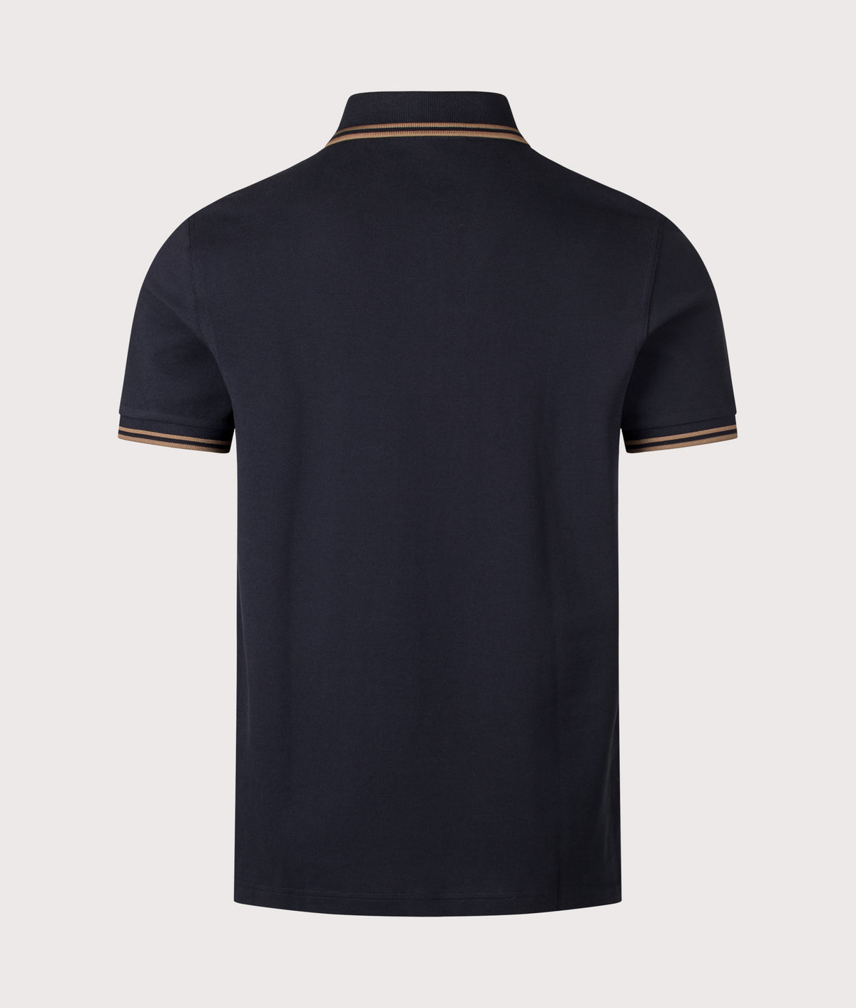 Fred Perry Twin Tipped Polo Shirt in Navy and Bronze at EQVVS Menswear. Back shot.