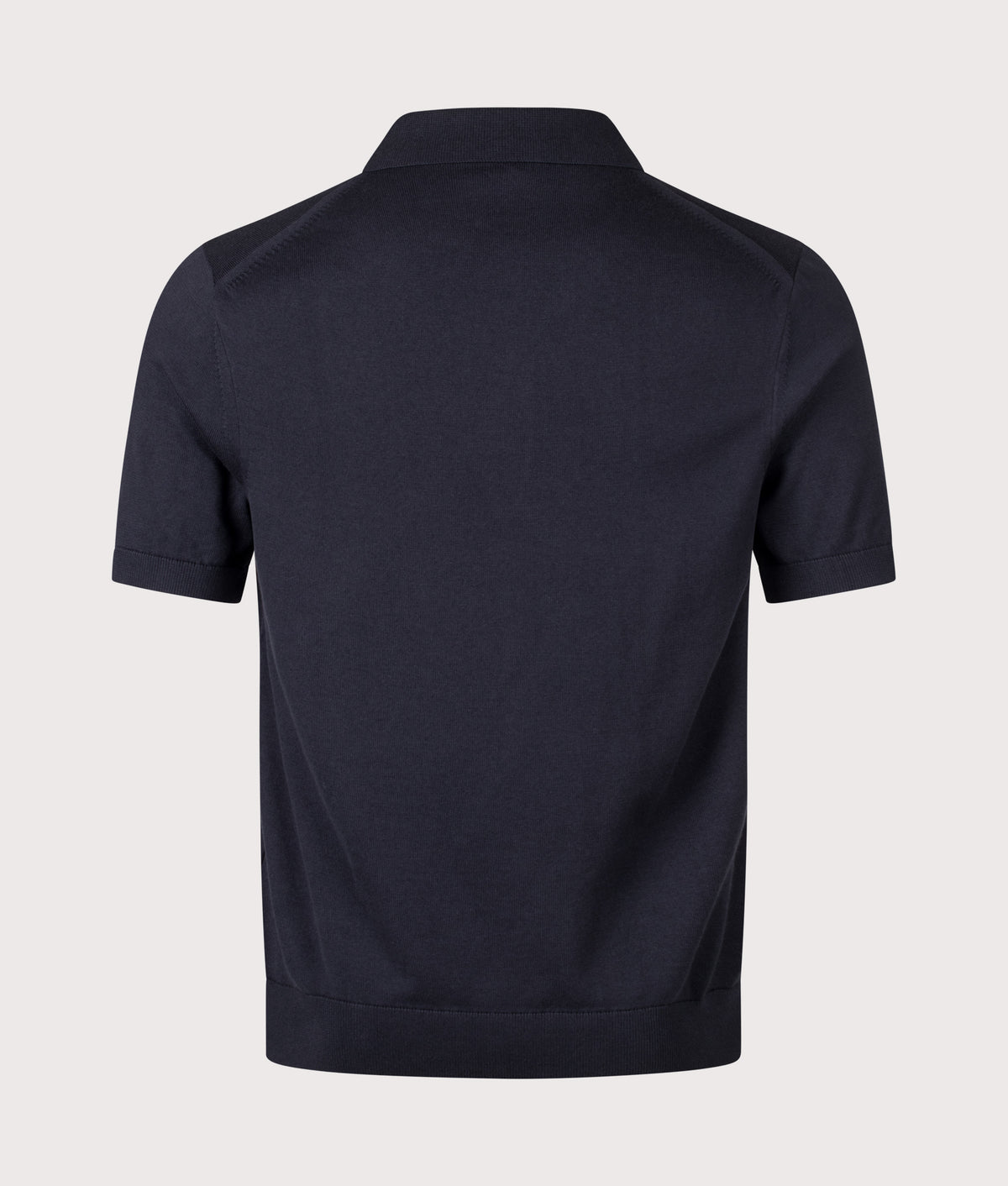 Fred Perry Regular Fit Supima Cotton Knitted Polo Shirt in Navy at EQVVS Menswear. Back shot.