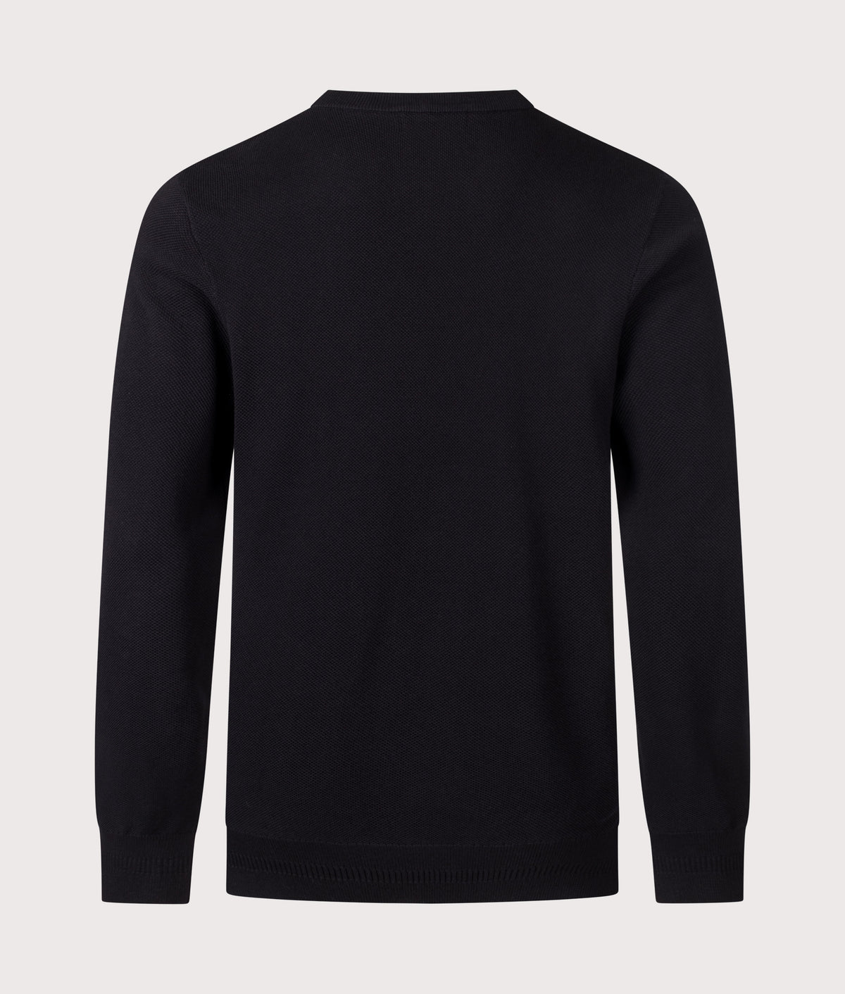 Fred Perry Regular Fit Piqué Stitch Jumper in Black at EQVVS Menswear. Back shot.
