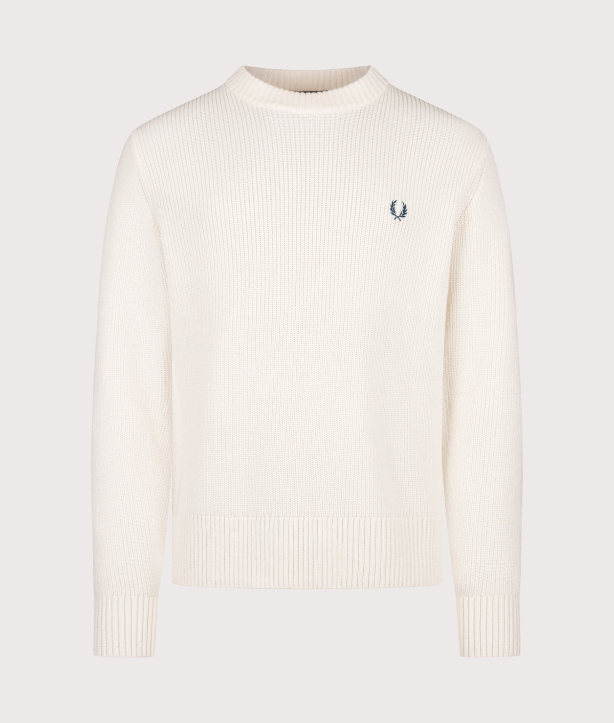 Fred Perry Regular Fit Fisherman Jumper in Ecru at EQVVS Menswear. Front shot.