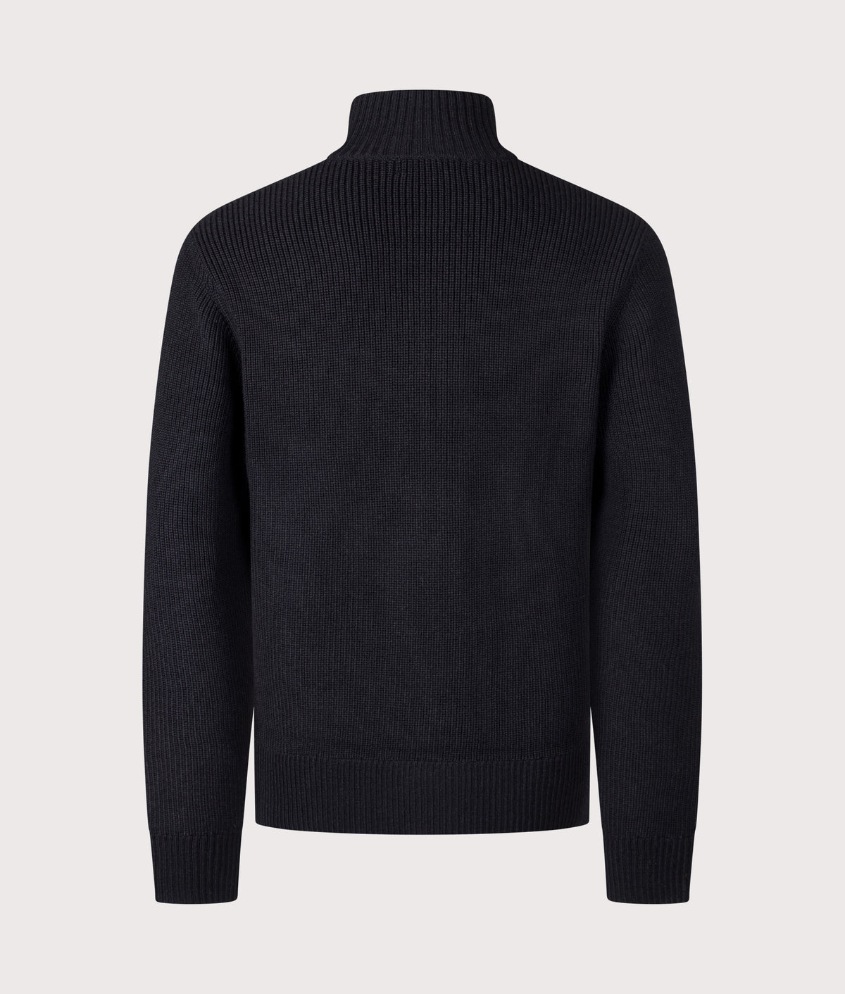 Fred Perry Regular Fit Fisherman Quarter Zip Jumper in Black at EQVVS Menswear. Back shot.