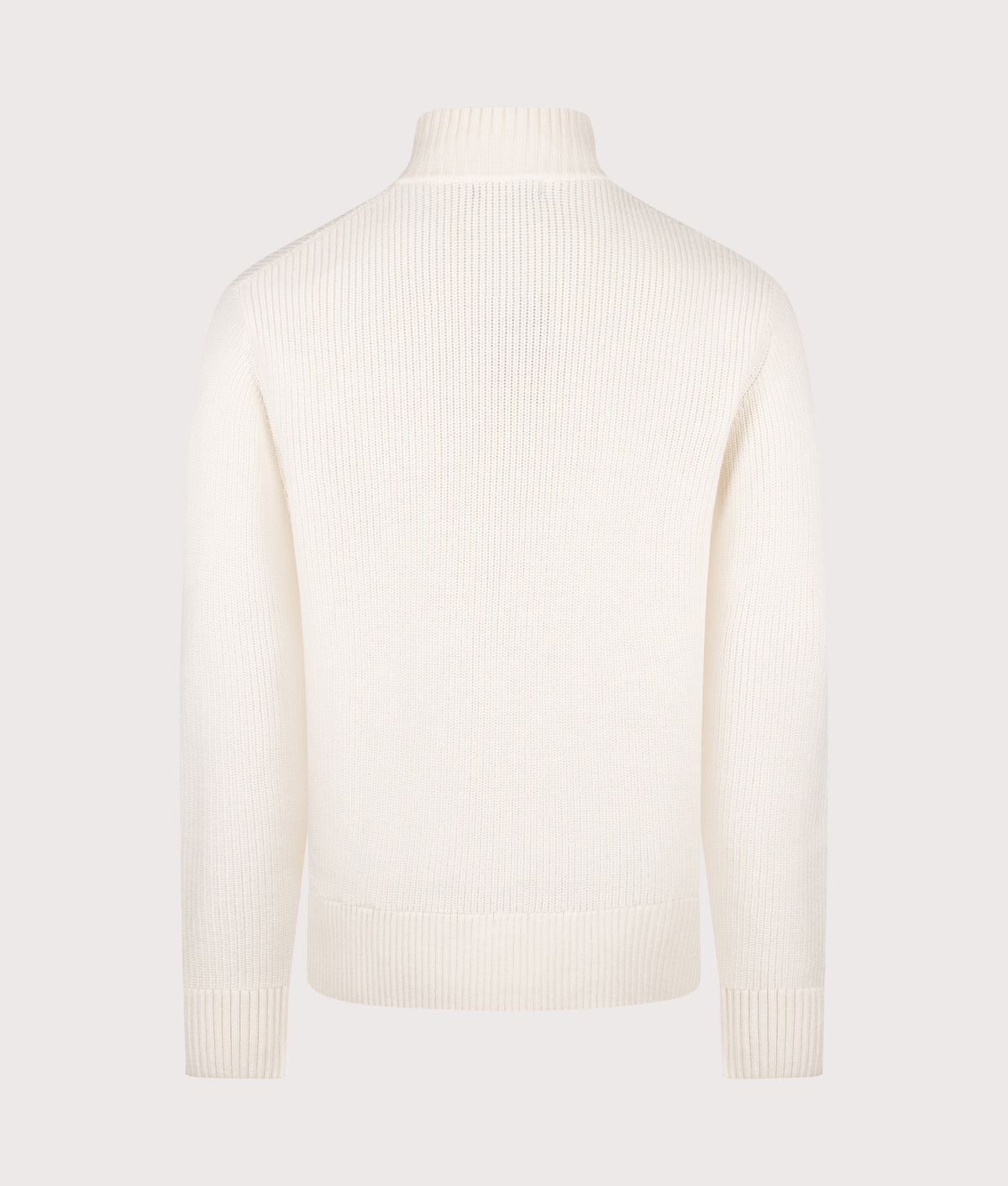 Fred Perry Regular Fit Fisherman Quarter Zip Jumper in Ecru at EQVVS Menswear. Back shot.