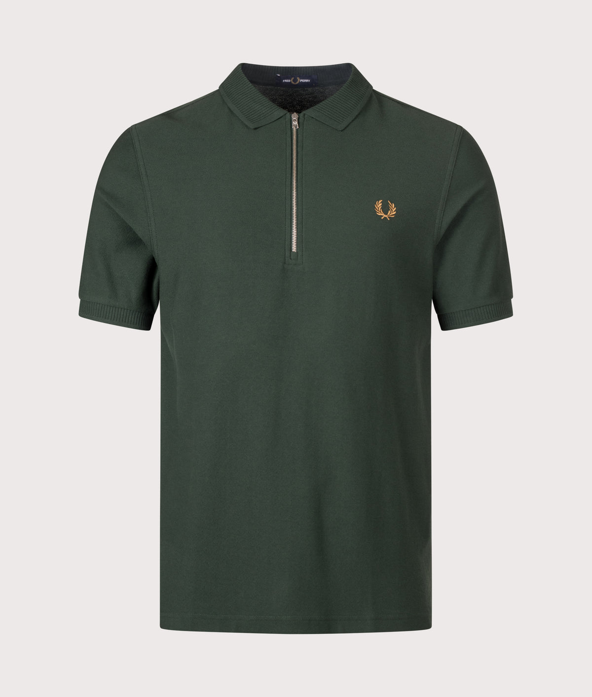 Fred Perry Regular Fit Crepe Piqué Polo Shirt in Grassroots at EQVVS Menswear. Front shot.
