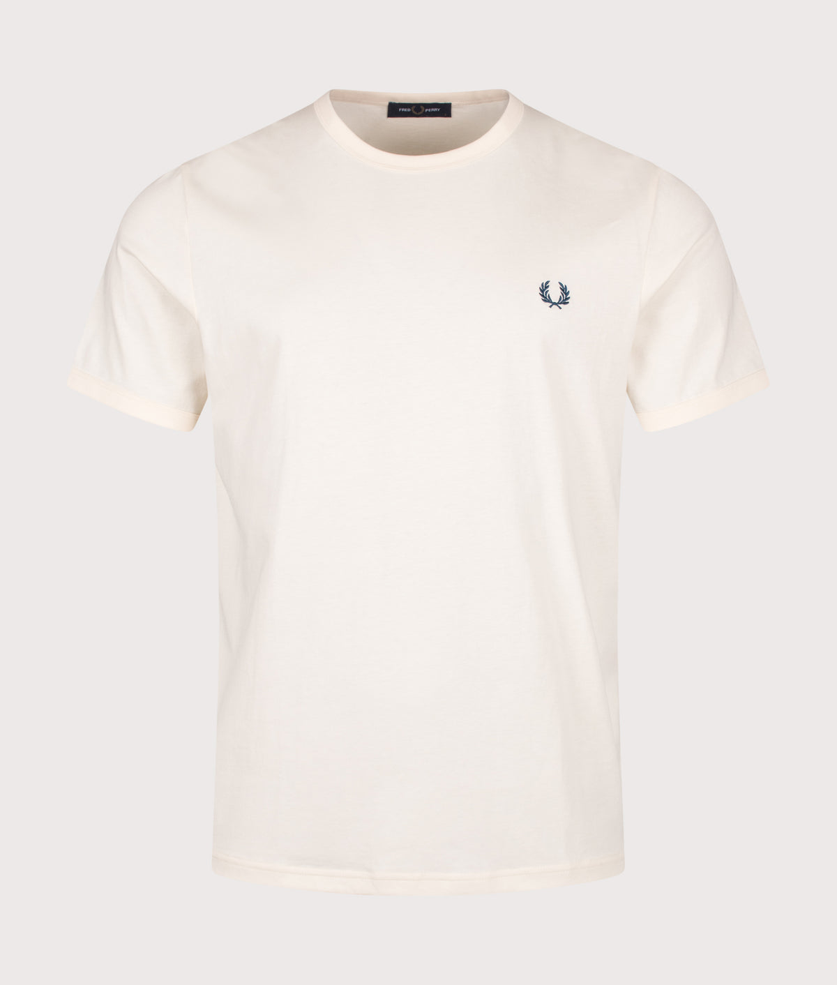 Fred Perry Regular Fit Ringer T-Shirt in Ecru at EQVVS Menswear. Front shot.