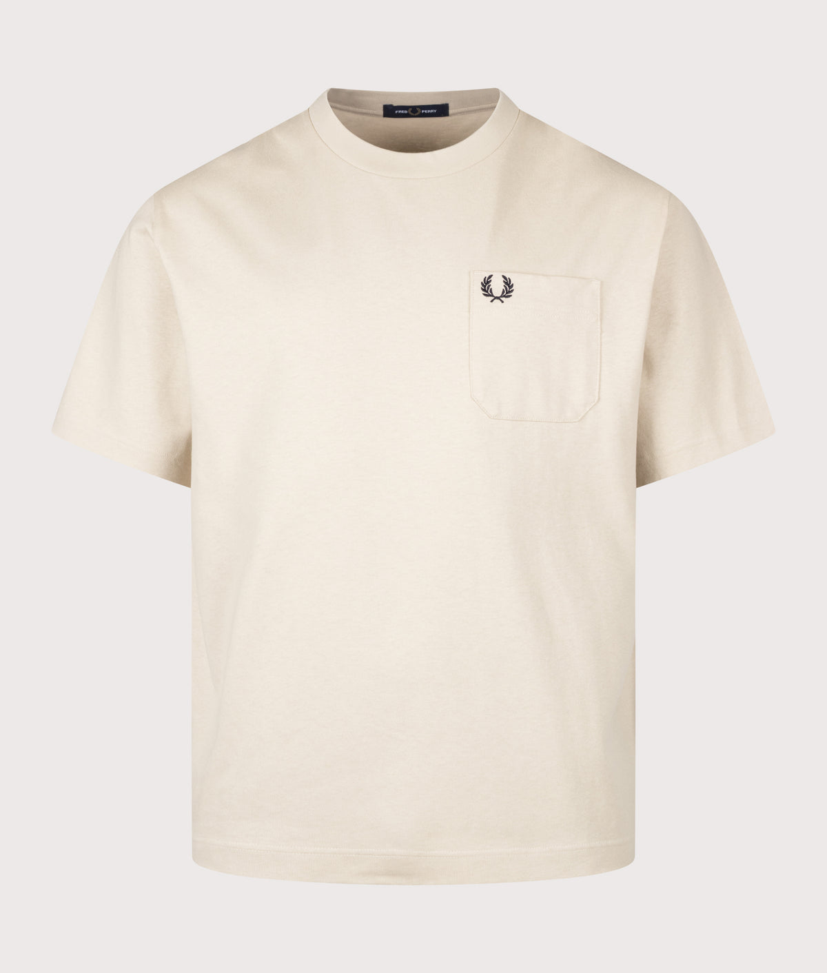 Fred Perry Relaxed Fit T-Shirt in Oatmeal at EQVVS Menswear. Front shot.