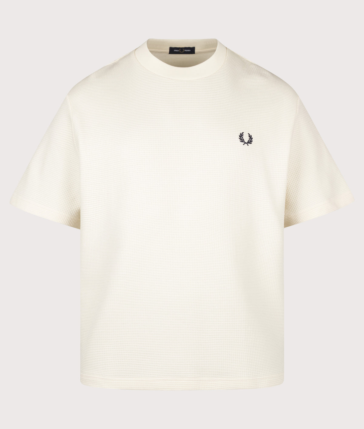 Fred Perry Relaxed Fit Waffle T-Shirt in Ecru at EQVVS Menswear. Front shot.