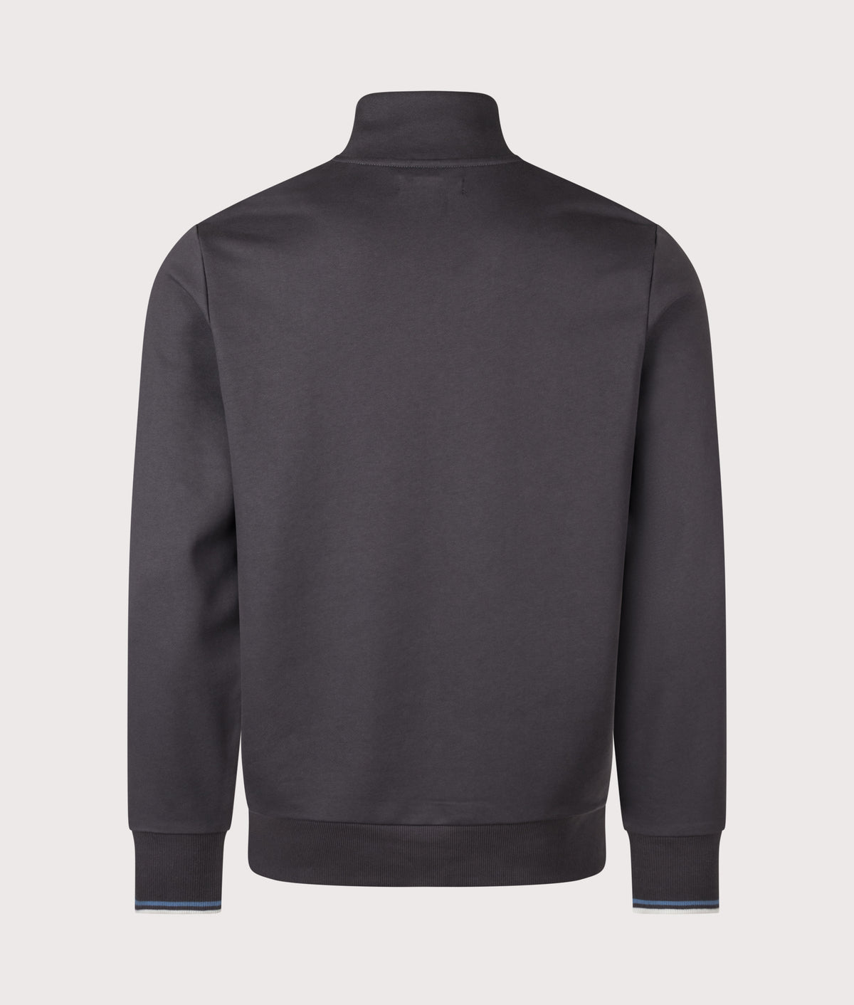 Fred Perry Regular Fit Quarter Zip Sweatshirt in Anchor Grey, Ace Blue and Slate at EQVVS Menswear. Back shot.