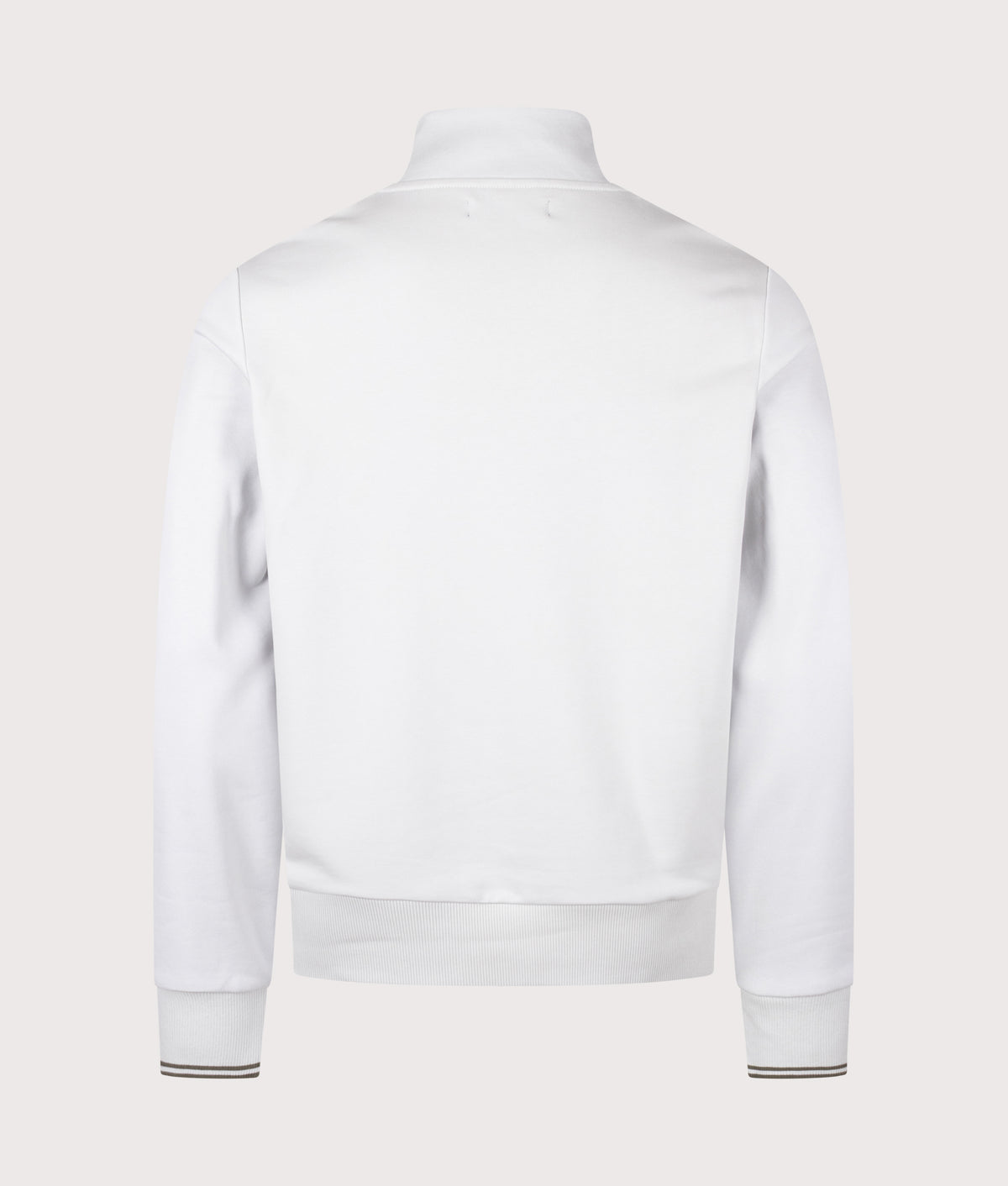Fred Perry Regular Fit Quarter Zip Sweatshirt in Slate and Laurel Wreath Green at EQVVS Menswear. Back shot.