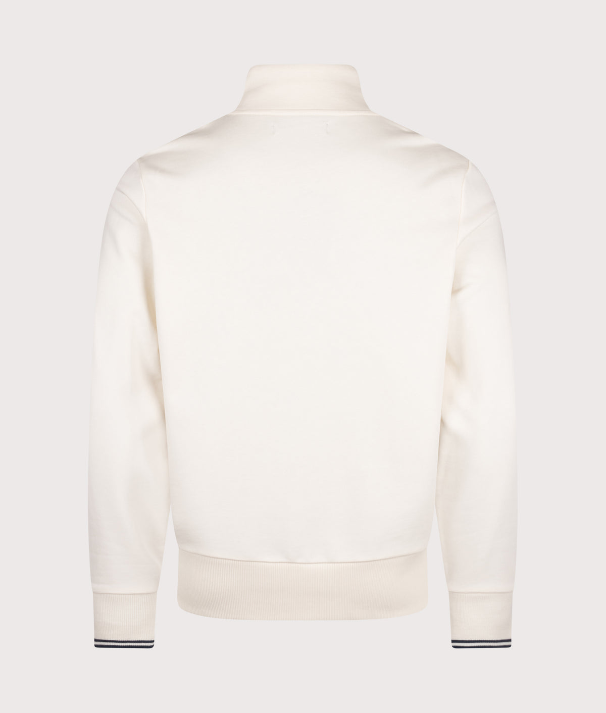 Fred Perry Regular Fit Quarter Zip Sweatshirt in Ecru and Mod Blue at EQVVS Menswear. Back shot.