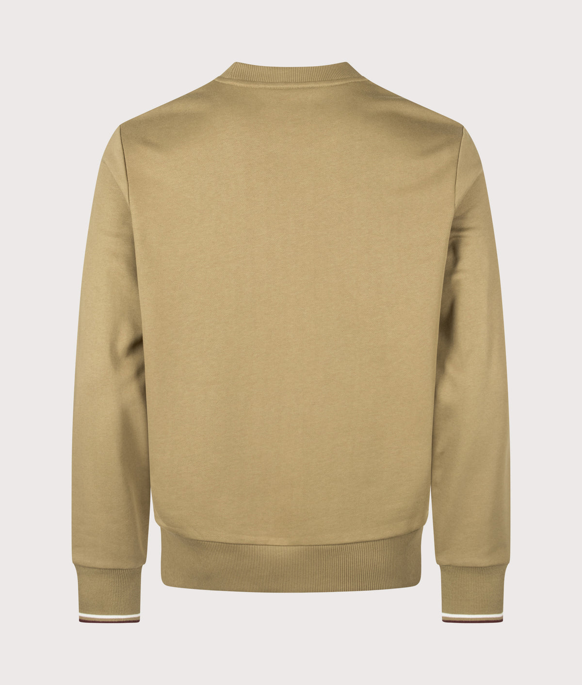 Fred Perry Regular Fit Crew Neck Sweatshirt in Bronze, Ecru and Oxblood at EQVVS Menswear. Back shot.