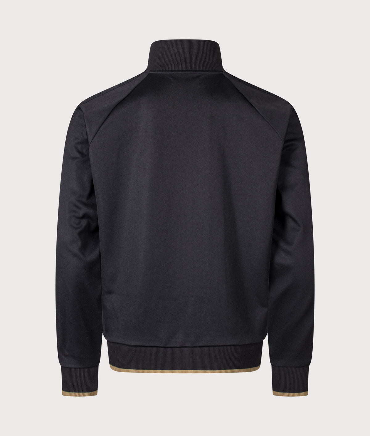 Fred Perry Regular Fit Cable Tape Track Jacket in Black at EQVVS Menswear. Back shot.