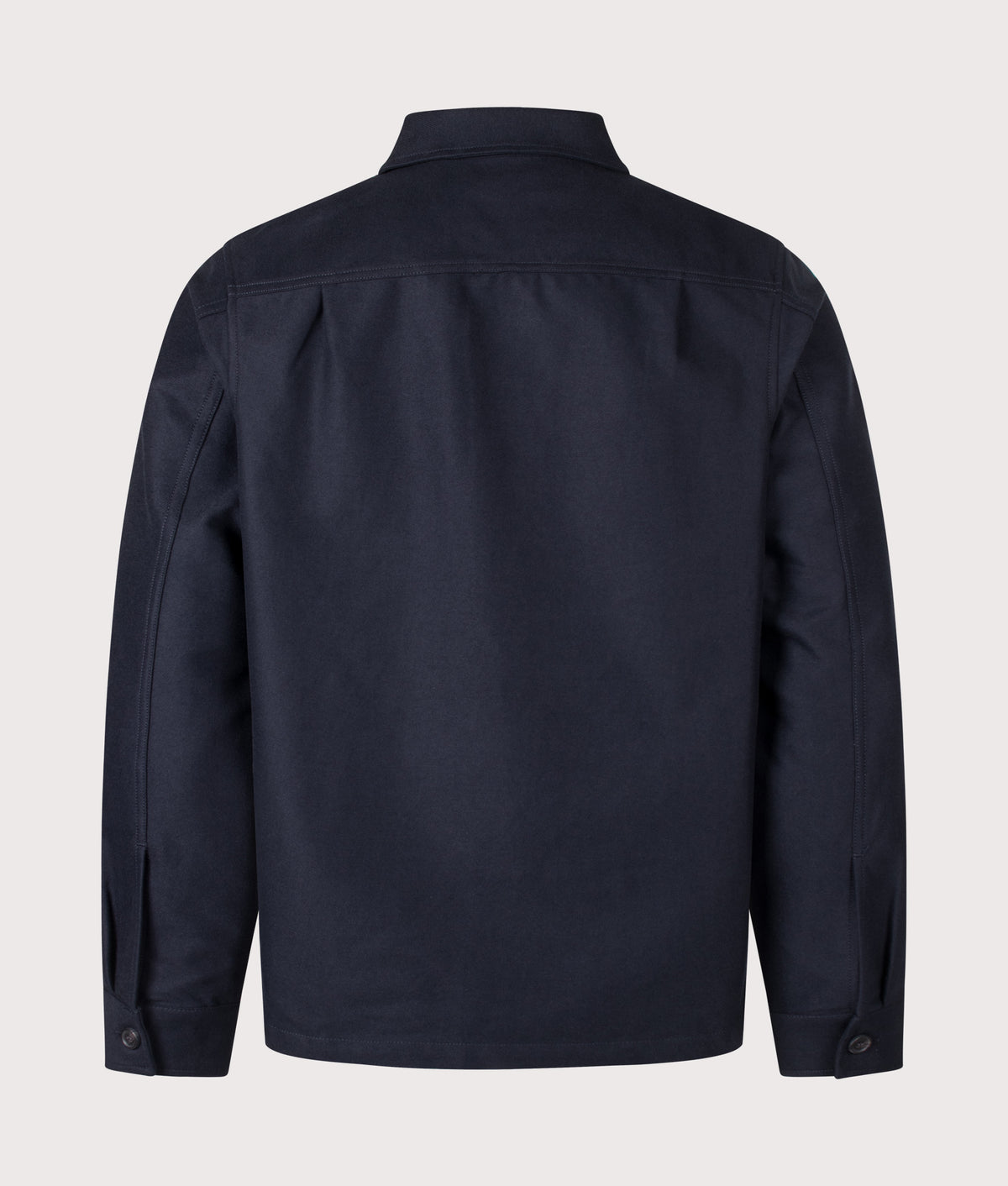 Fred Perry Regular Fit Brushed Twill Overshirt in Navy at EQVVS Menswear. Back shot.