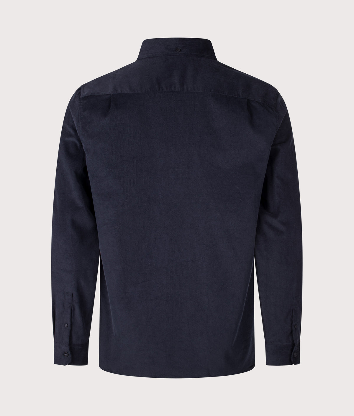 Fred Perry Regular Fit Needle Cord Shirt in Navy at EQVVS Menswear. Back shot.