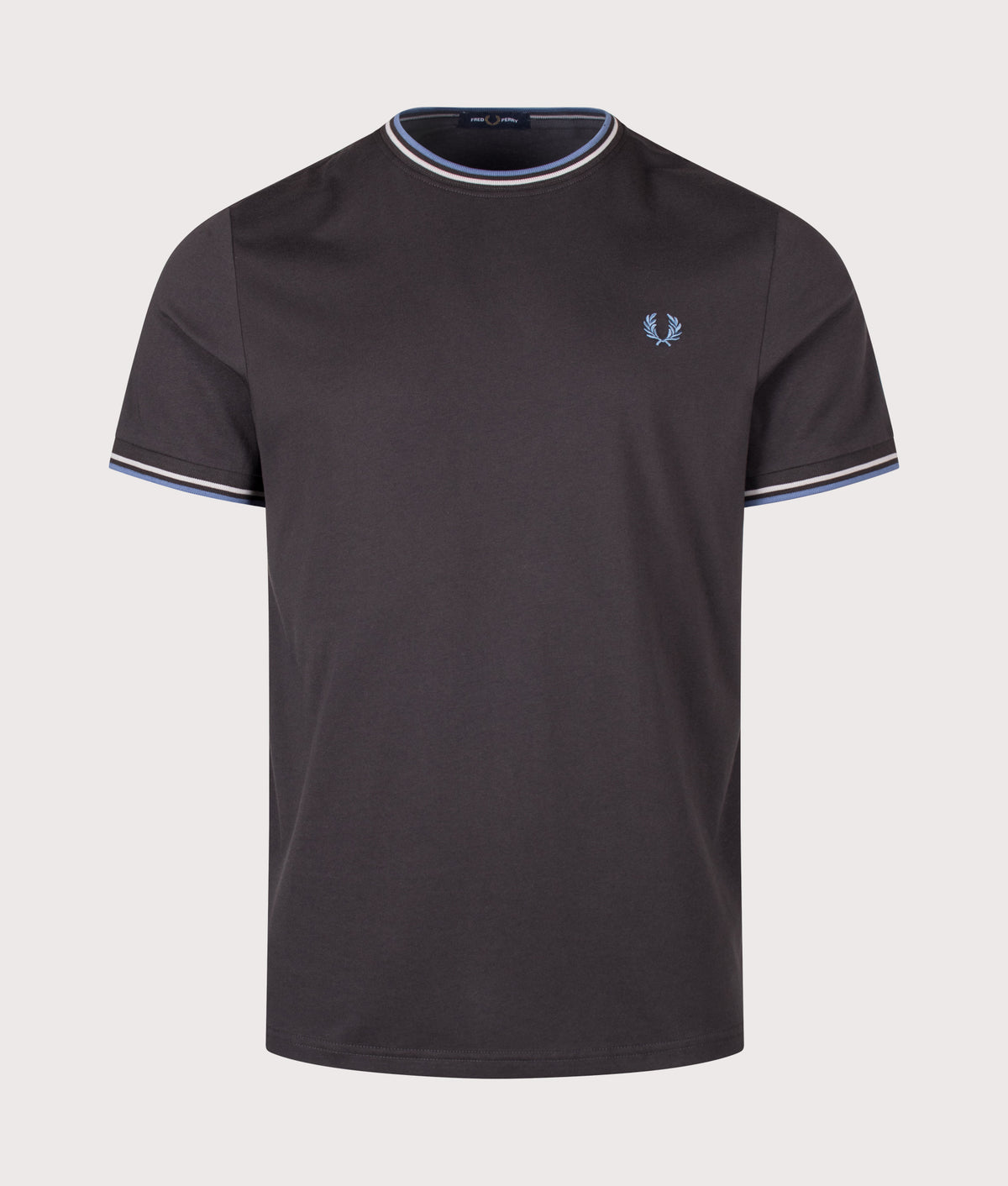 Fred Perry Twin Tipped T-Shirt in Anchor Grey, Ace Blue and Slate at EQVVS Menswear. Front shot.