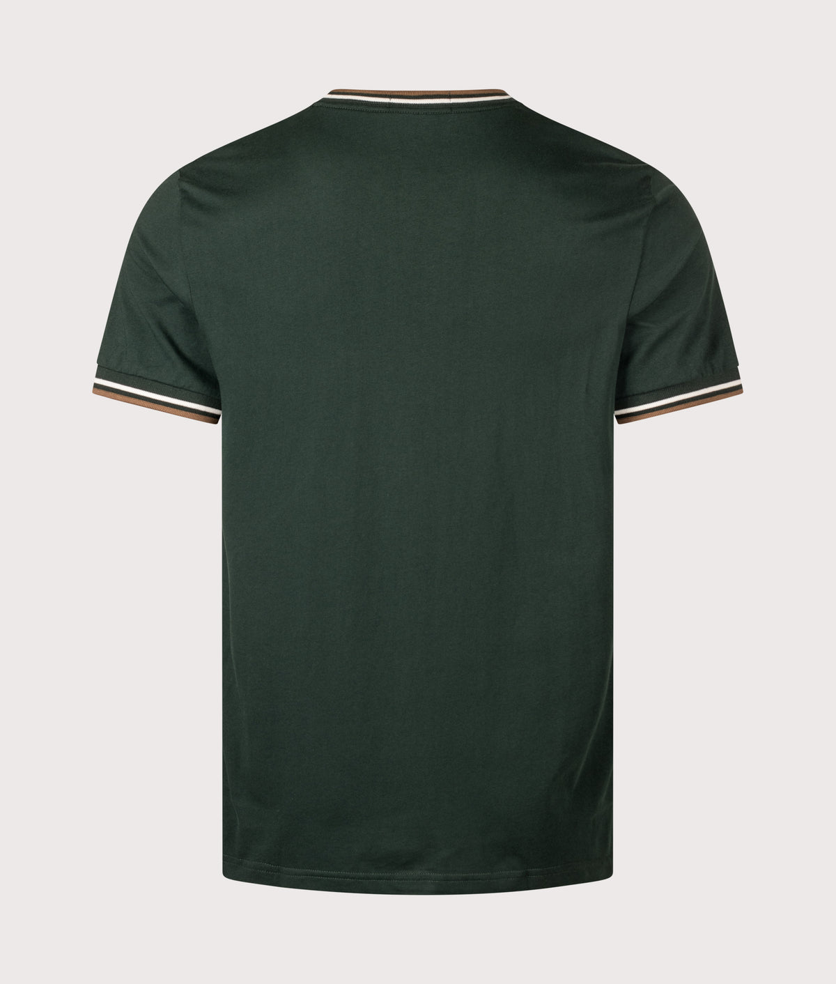 Fred Perry Twin Tipped T-Shirt in Grassroots, Ecru and Bronze at EQVVS Menswear. Back shot.