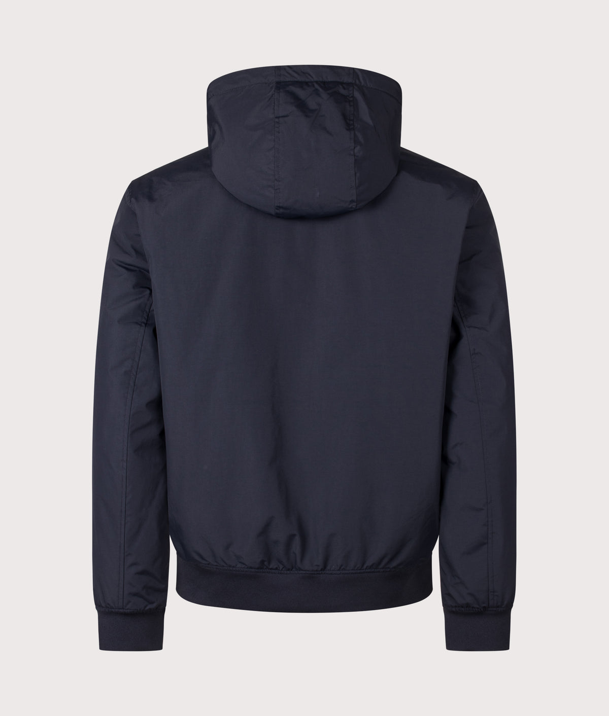 Fred Perry Regular Fit Hooded Brentham Jacket in Navy at EQVVS Menswear. Back shot.