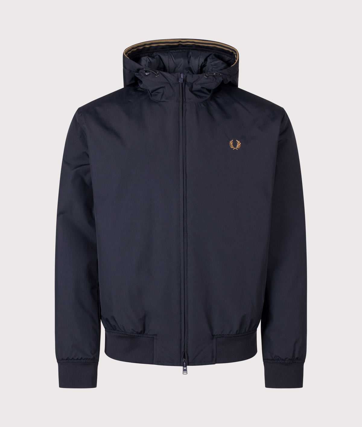 Fred Perry Regular Fit Hooded Brentham Jacket in Navy at EQVVS Menswear. Front shot.