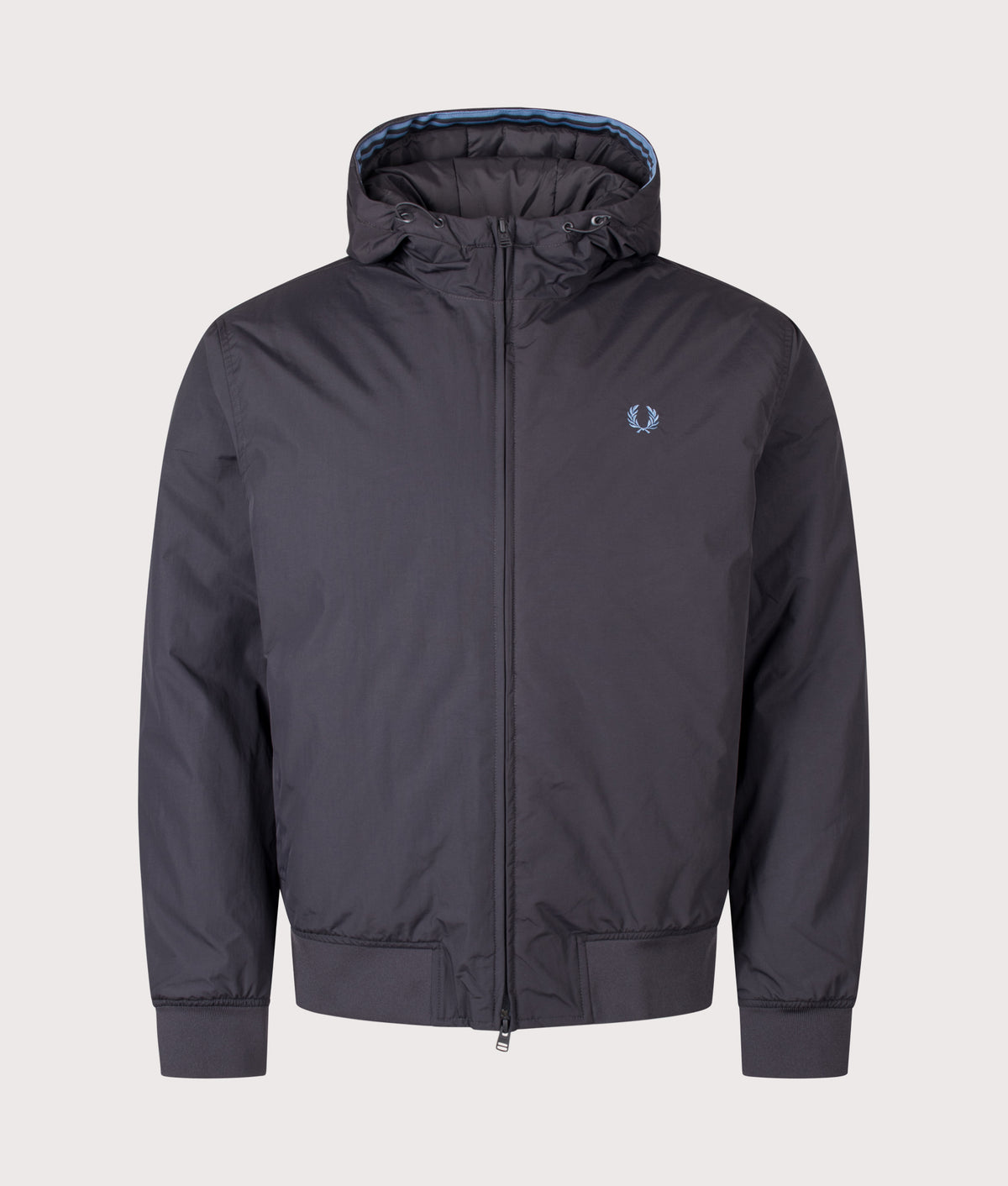 Fred Perry Regular Fit Hooded Brentham Jacket in Anchor Grey at EQVVS Menswear. Front shot.