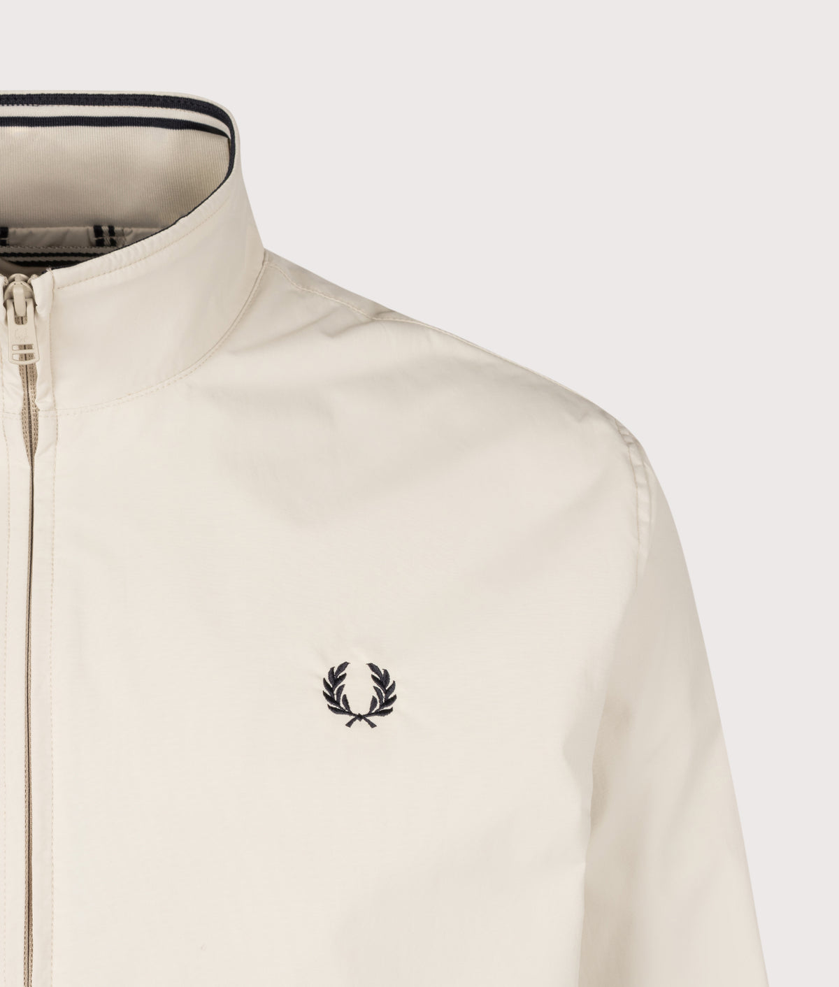 Fred Perry Regular Fit Brentham Jacket in Oatmeal at EQVVS Menswear. Detail shot.