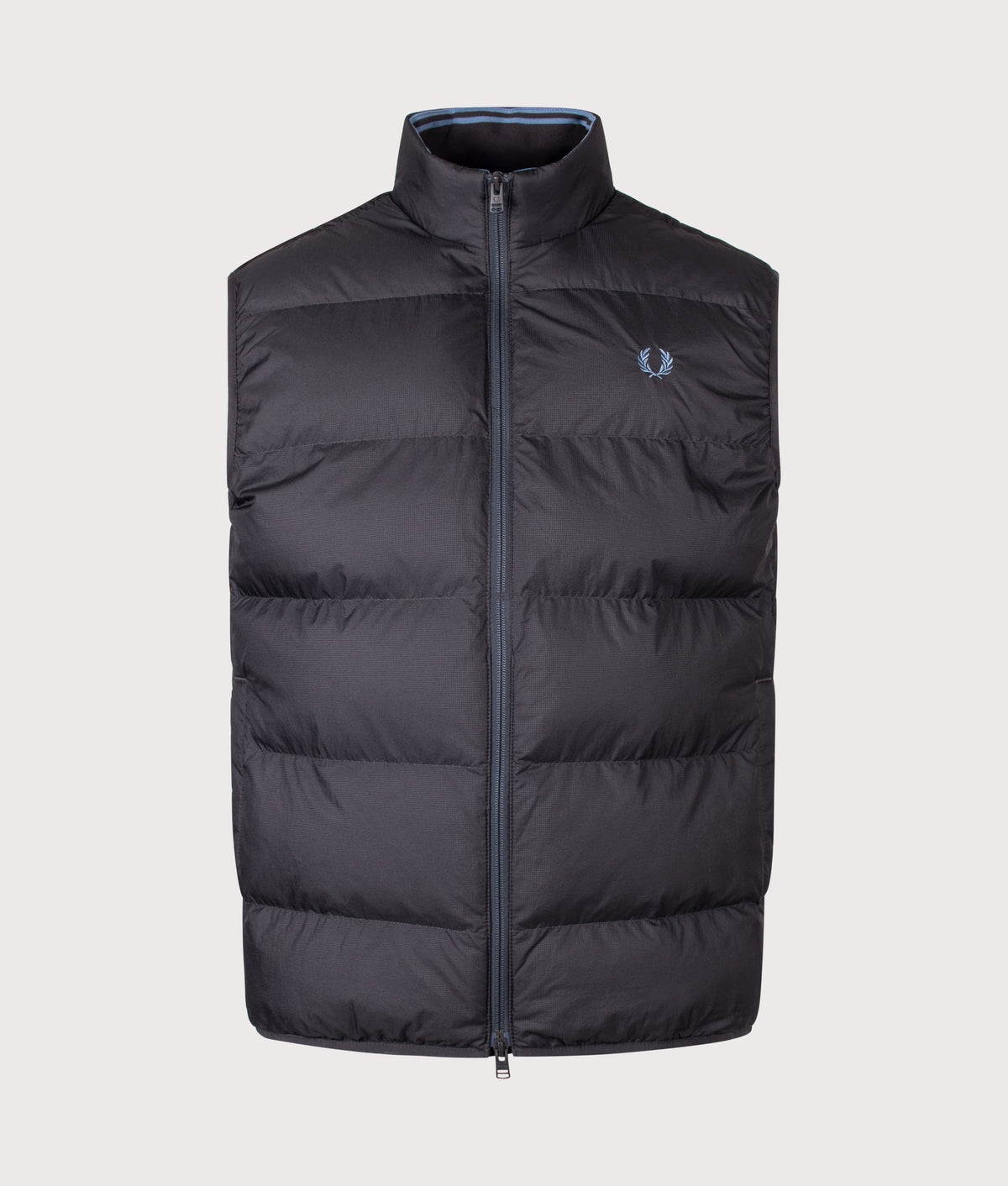 Fred Perry Regular Fit Insulated Gilet in Anchor Grey at EQVVS Menswear. Front shot.
