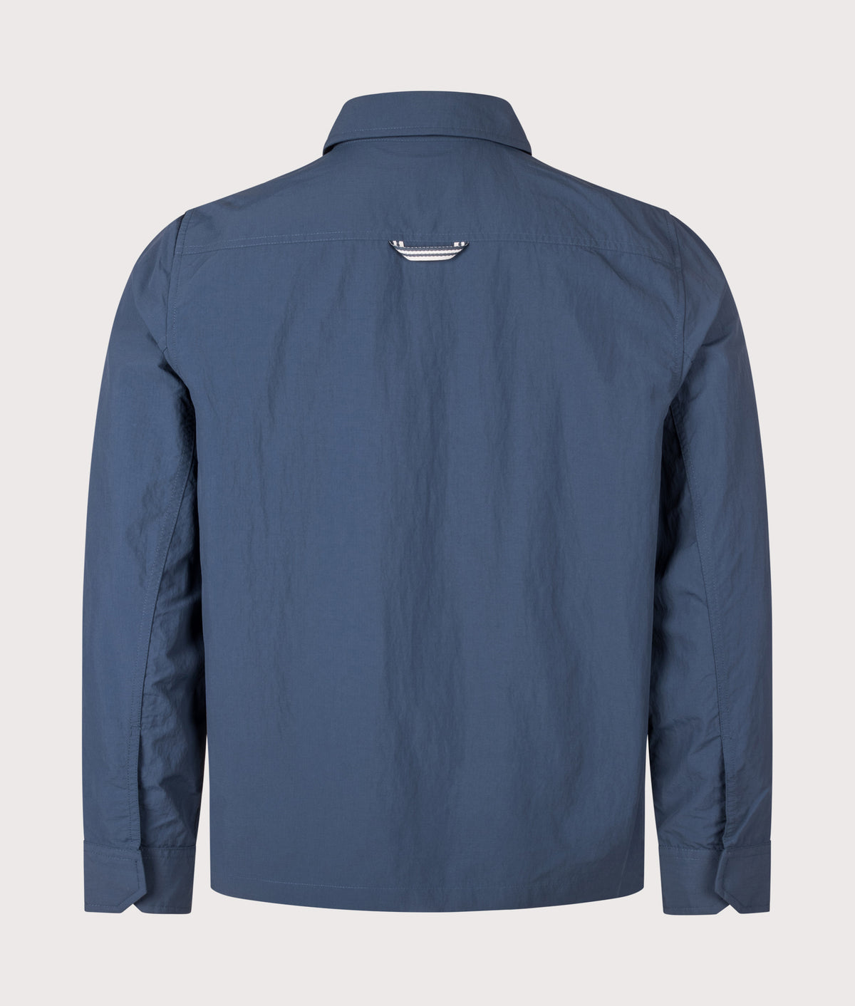 Fred Perry Ripstop Pocket Overshirt in Mod Blue at EQVVS Menswear. Back shot.