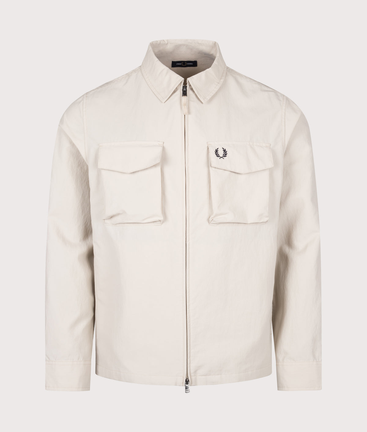 Fred Perry Ripstop Pocket Overshirt in Oatmeal at EQVVS Menswear. Front shot.