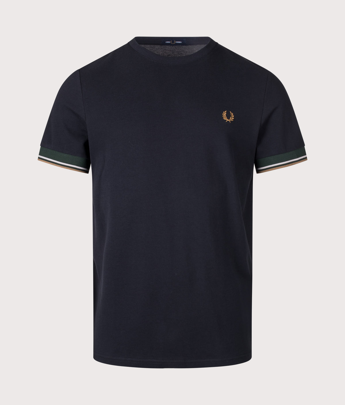 Fred Perry Regular Fit Twin Tipped Cuff T-Shirt in Navy at EQVVS Menswear. Front shot.