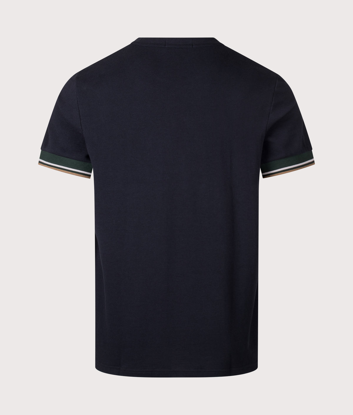 Fred Perry Regular Fit Twin Tipped Cuff T-Shirt in Navy at EQVVS Menswear. Back shot.