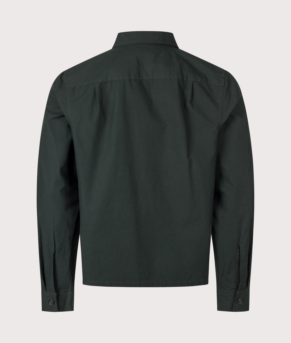 Fred Perry Regular Fit Zip Through Poplin Overshirt in Night Green at EQVVS Menswear. Back shot.