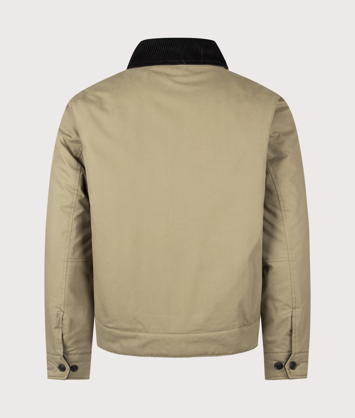 Fred Perry Regular Fit Cotton Caban Jacket in Golden Khaki at EQVVS Menswear. Back shot.