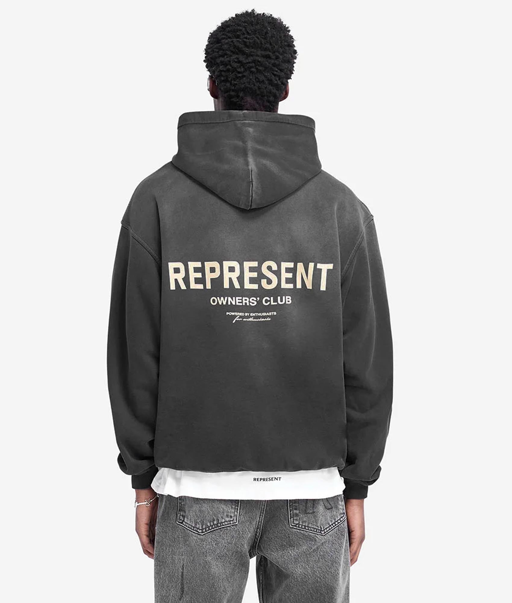 Represent Owners Club Hoodie. Shot by EQVVS. Back Print Model Shot.