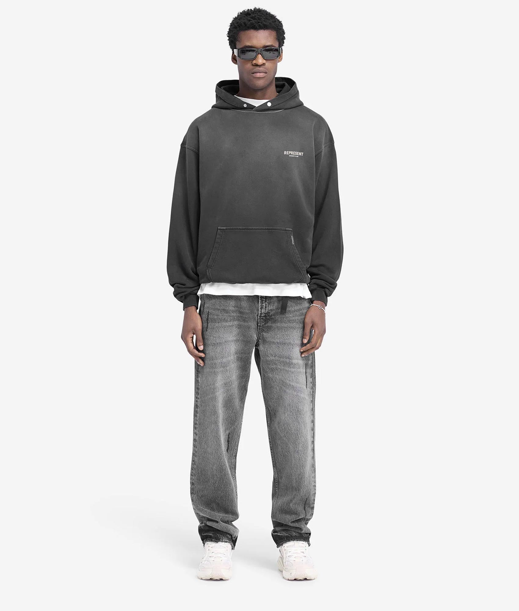 Represent Owners Club Hoodie. Shot by EQVVS. Front Full Model Shot.