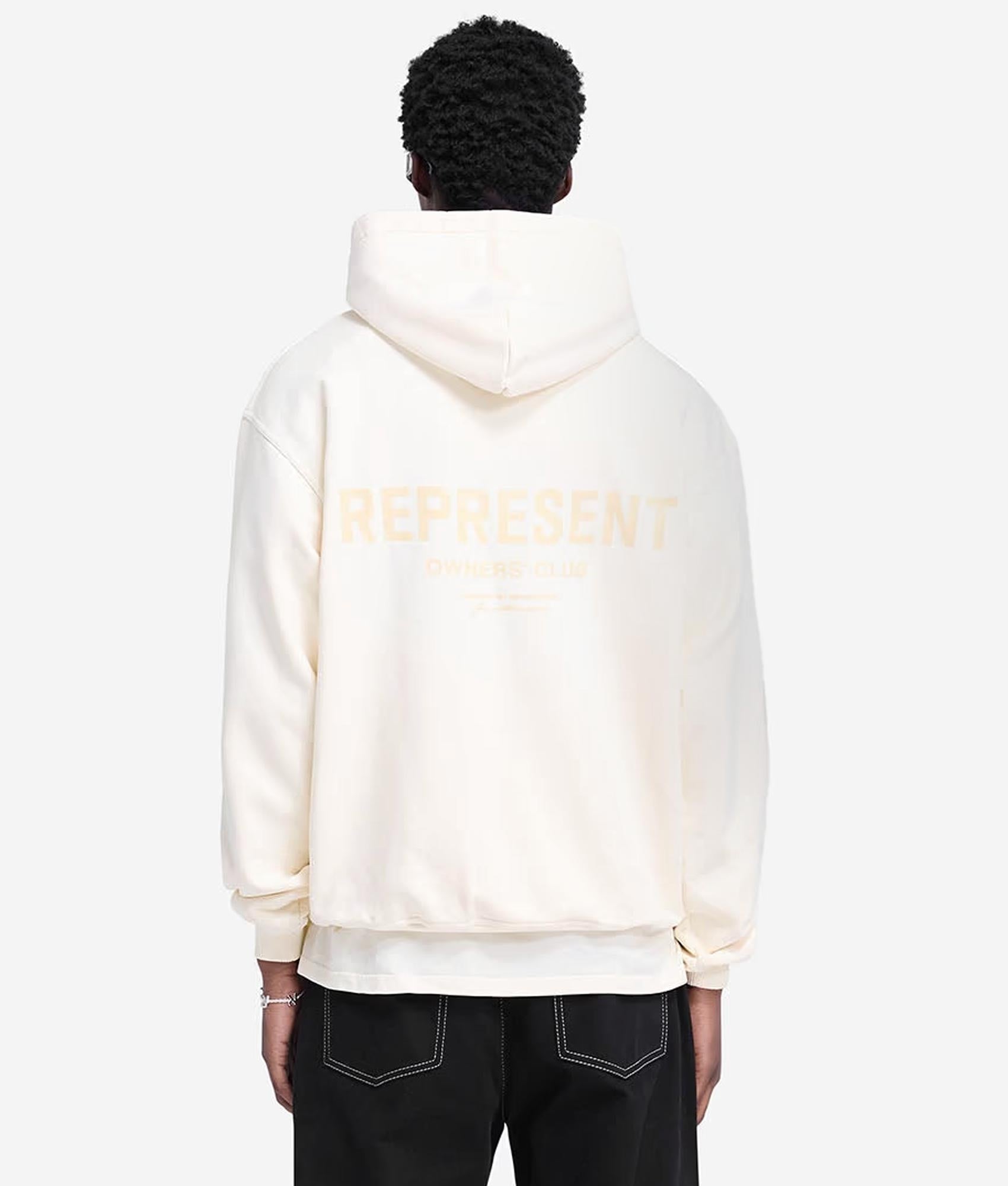 Represent Owners Club Hoodie. Shot by EQVVS. Back Print Model Shot.