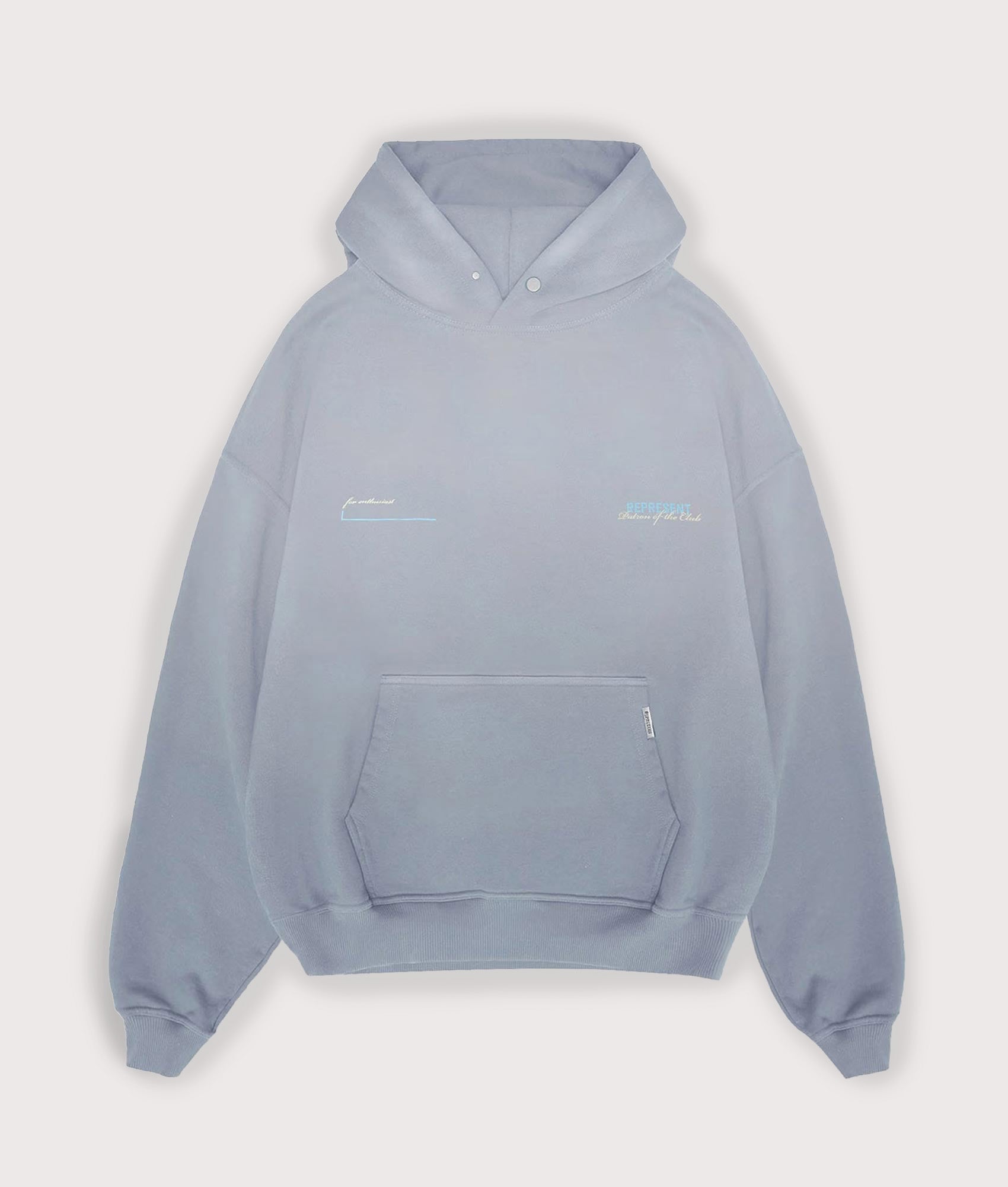 REPRESENT Patron Of The Club Hoodie in washed grey at EQVVS Menswear. Front shot.