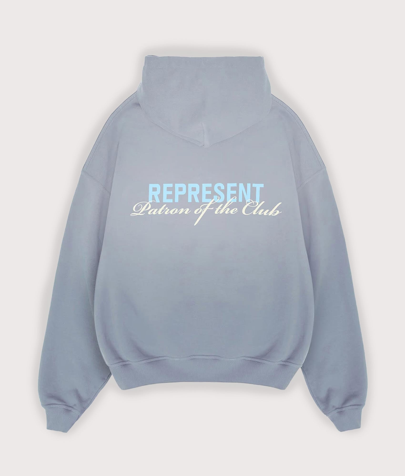 REPRESENT Patron Of The Club Hoodie in washed grey at EQVVS Menswear. Back shot.