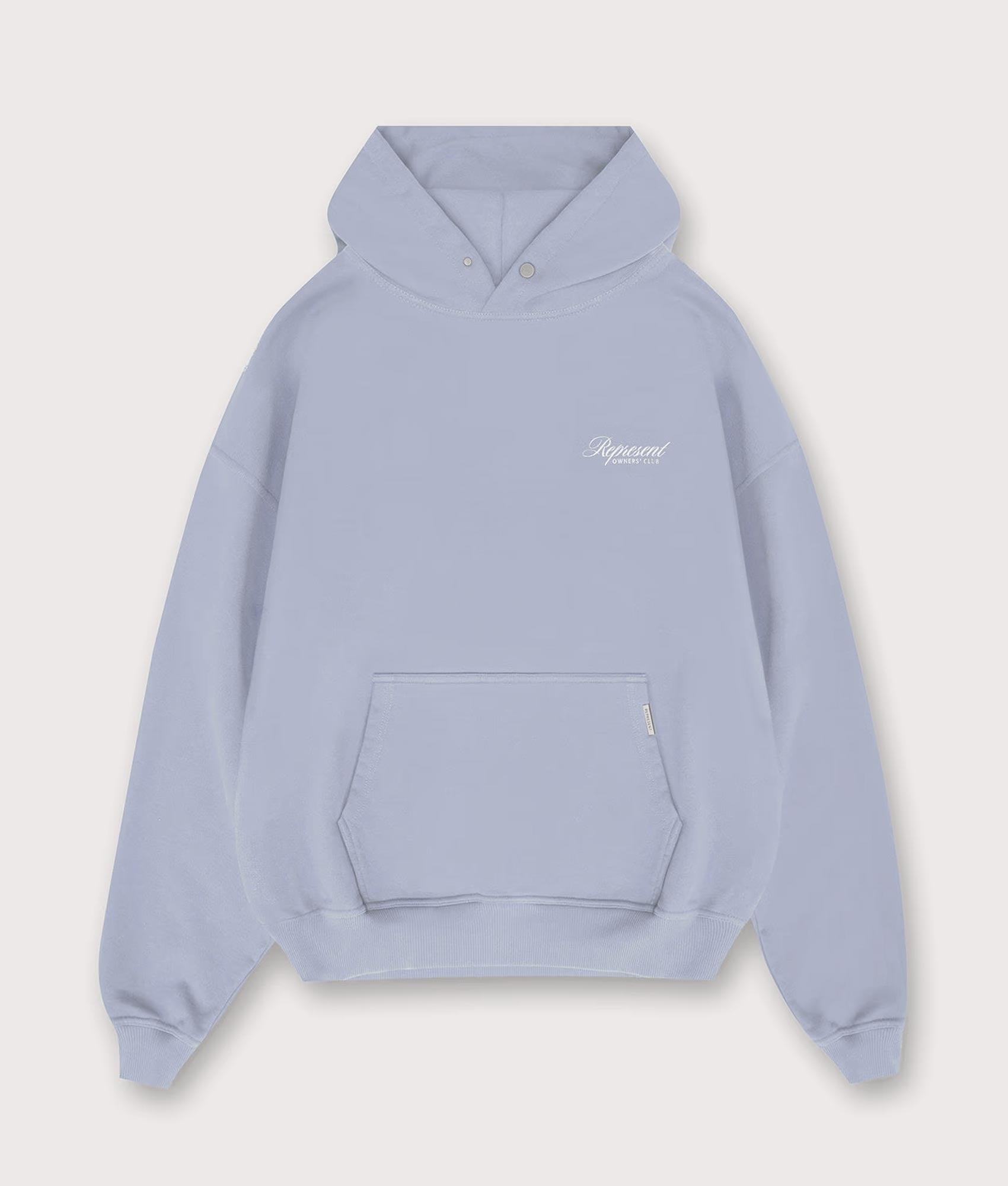 Represent Owners Club Script Hoodie. Shot by EQVVS. Front Shot.