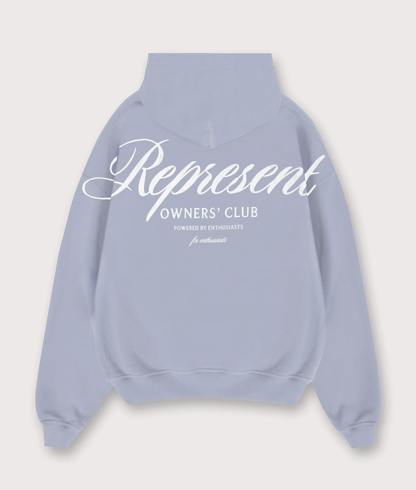 Represent Owners Club Script Hoodie. Shot by EQVVS. Back Print Shot.