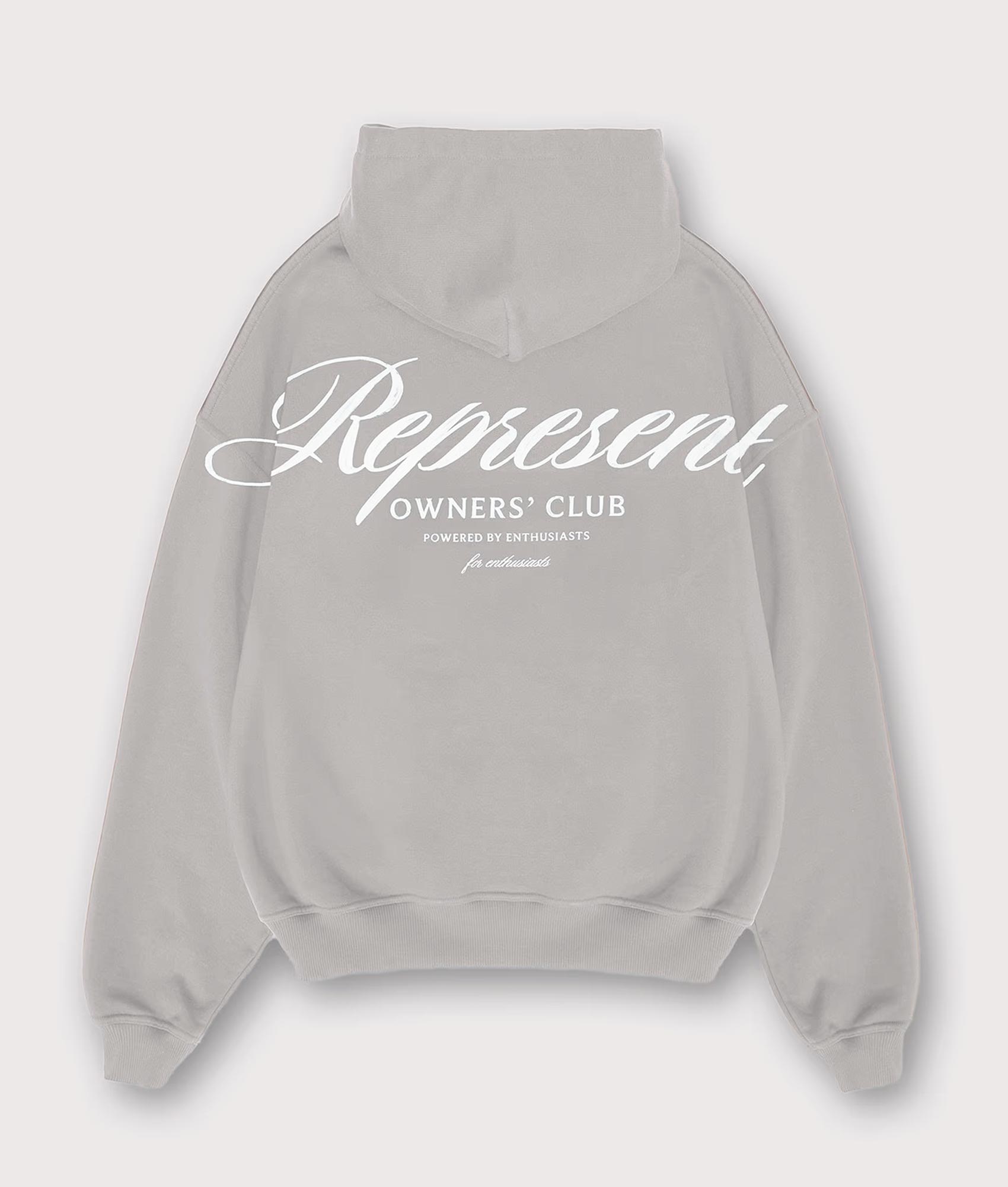 Represent Owners Club Script Hoodie. Shot by EQVVS. Back Print Shot.