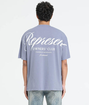 Represent Owners Club Script T-Shirt. Shot by EQVVS. Back Print Model Shot.