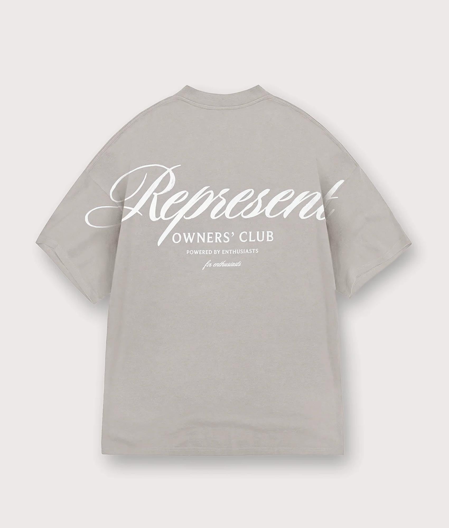 REPRESENT Oversized Represent Owners Club Script T-Shirt in Slate at EQVVS Menswear. Back shot.