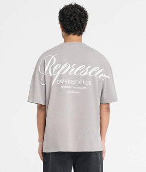Represent Owners Club Script T-Shirt. Shot by EQVVS. Back Print Model Shot.