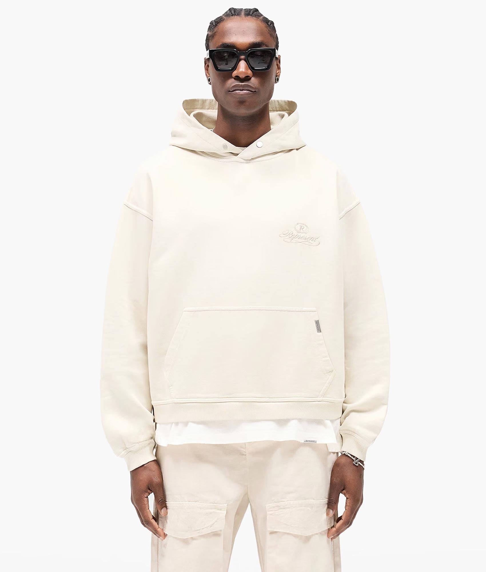 Grand Vintage Hoodie. Shot by EQVVS. Front Model Shot.