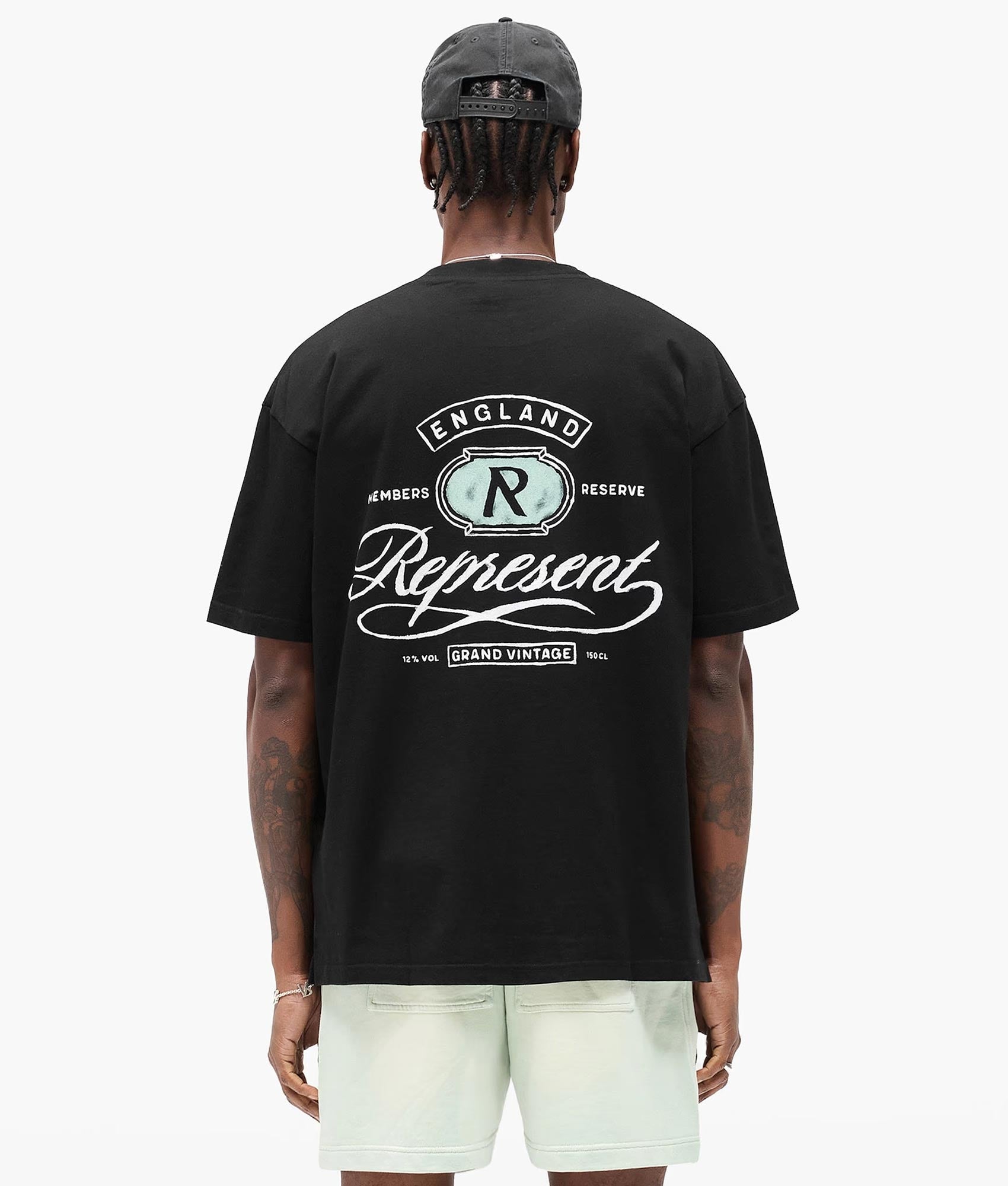Grand Vintage Hand Drawn T-Shirt. Shot by EQVVS. Back Print Model Shot.