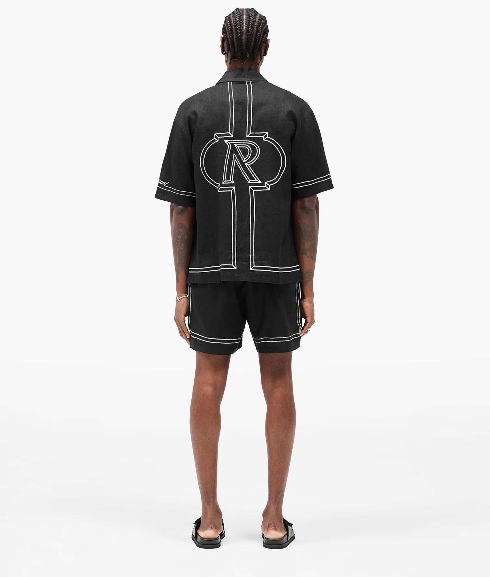 Border Shirt. Shot by EQVVS. Model full back shot.