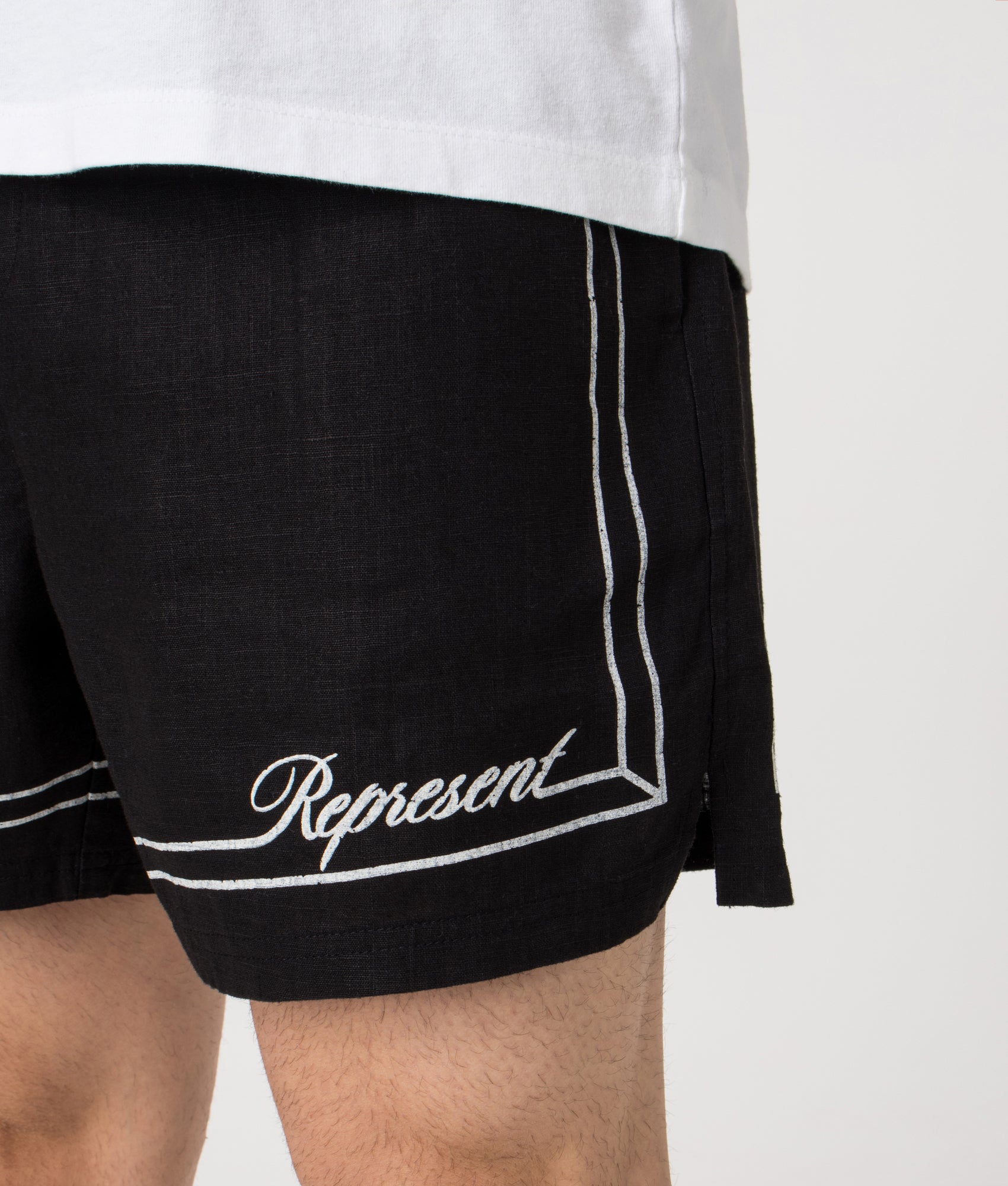 Represent, Border Shorts, Jet Black, Eqvvs Menswear, detailed shot
