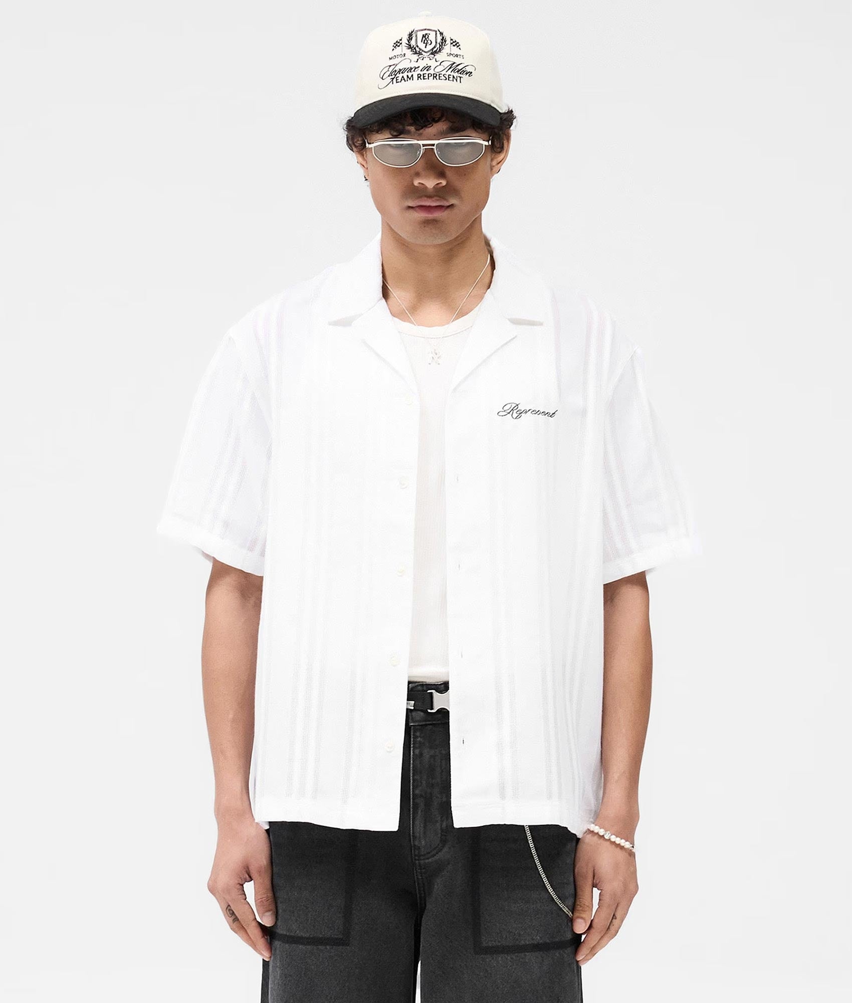 Oversized Embroidered Bowling Shirt. Shot by EQVVS. Front Model Shot.