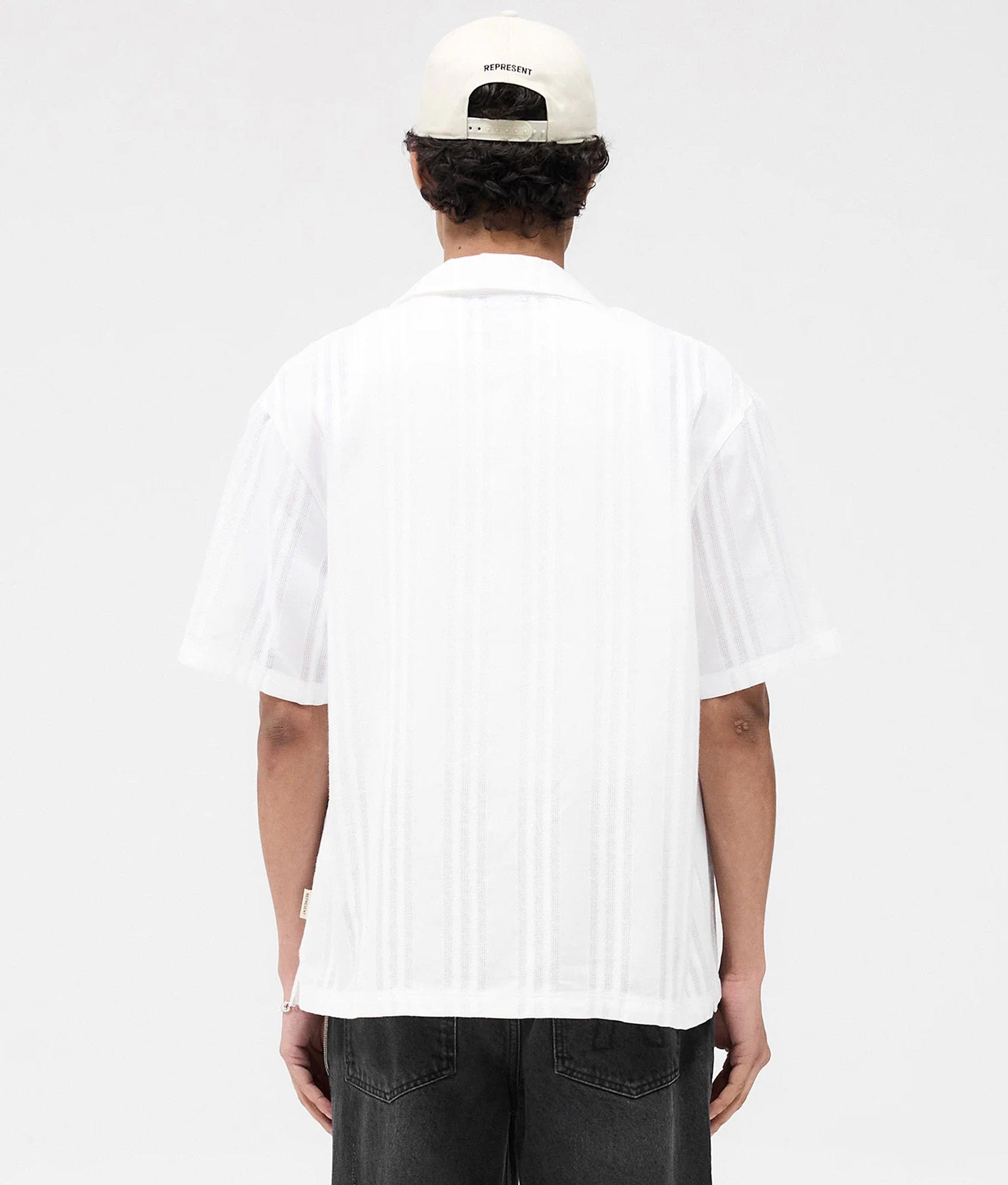Oversized Embroidered Bowling Shirt. Shot by EQVVS. Back Model Shot.