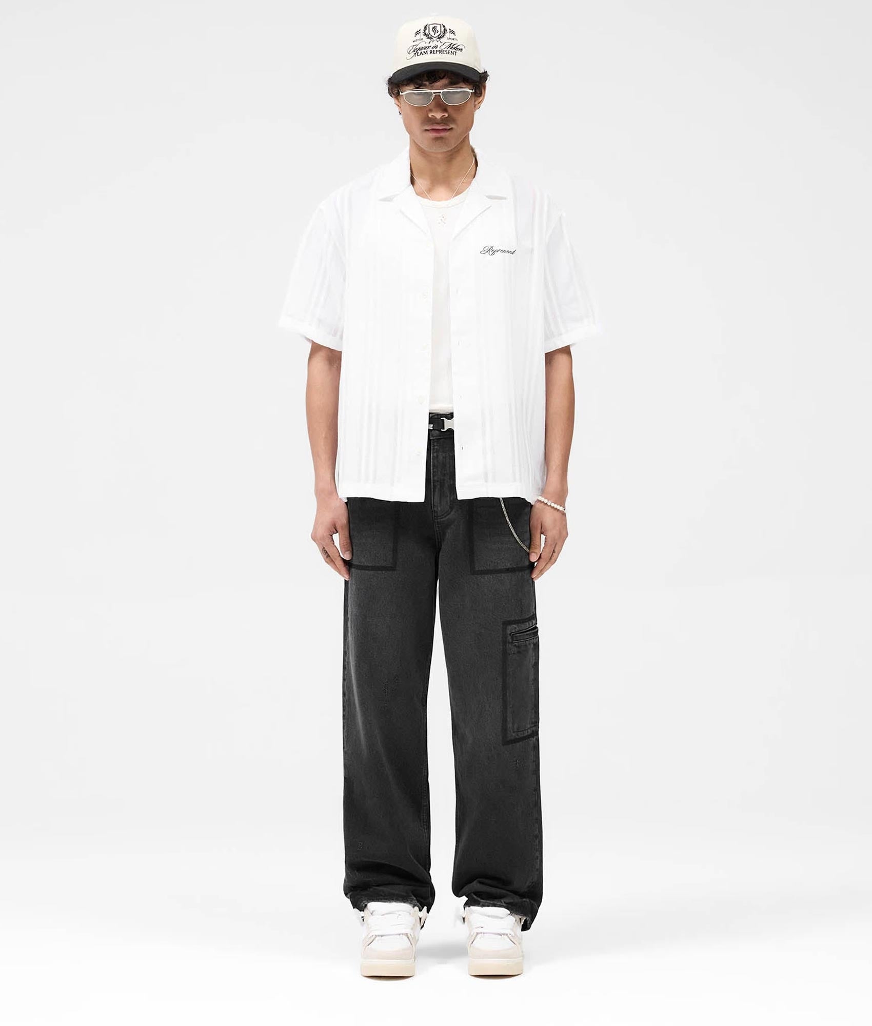 Oversized Embroidered Bowling Shirt. Shot by EQVVS. Front Model Shot.
